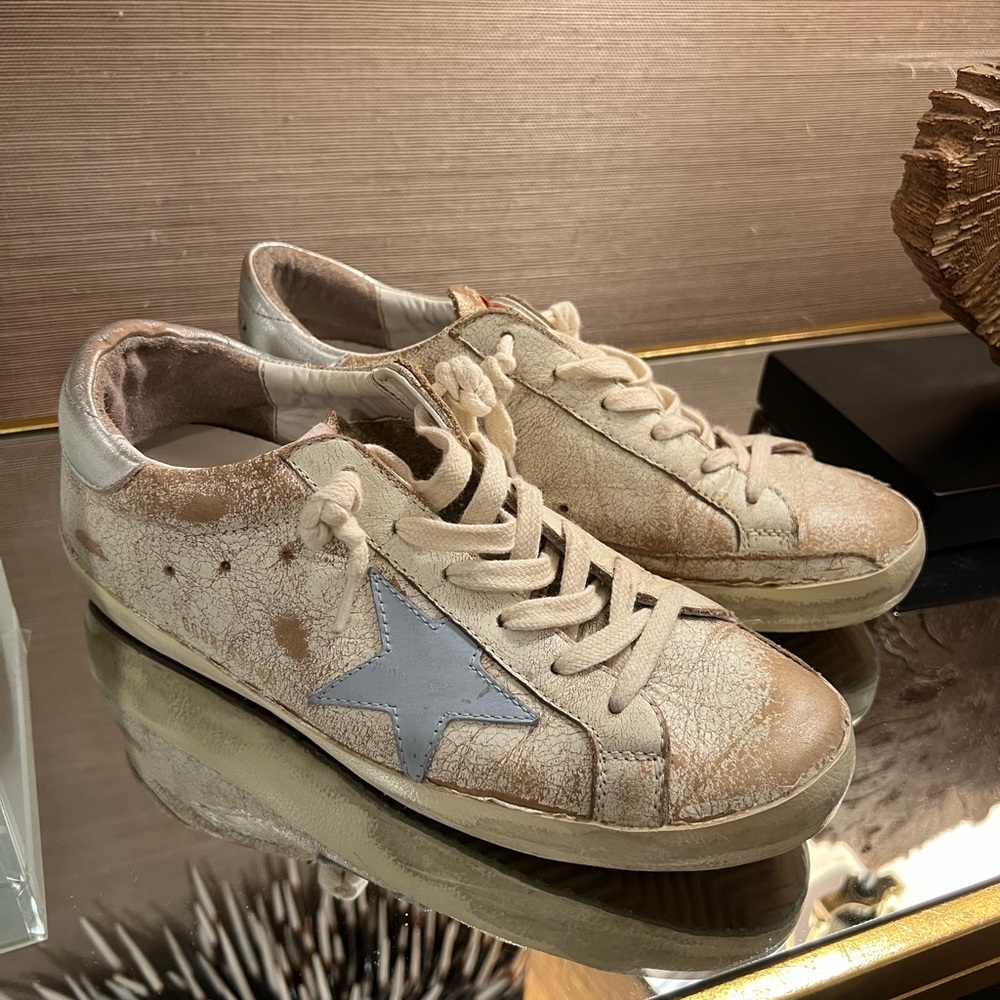Golden Goose Women's Cream and Gray Star Sneakers